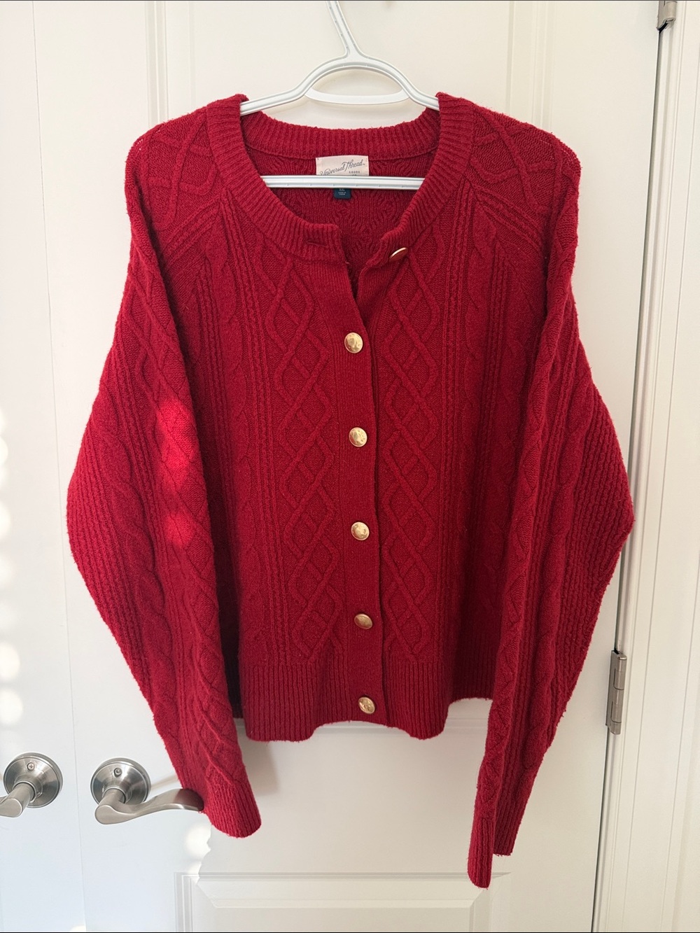 Universal Thread Red Cable-Knit Cardigan with Gold Buttons